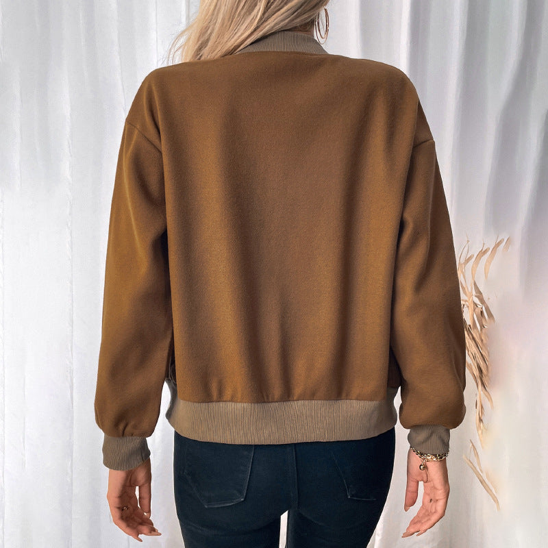 Casual Coat Pocket Single Breasted Half Turtleneck Jacket for Women