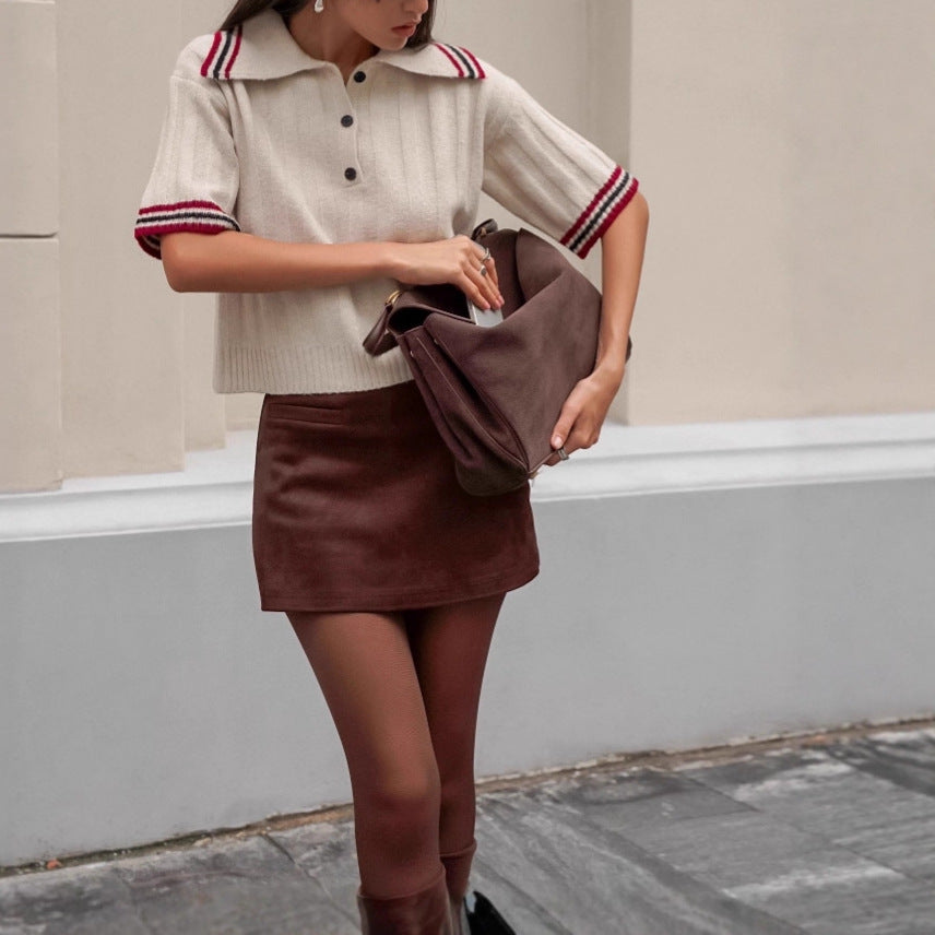 Suede Skirt Autumn Winter High Waist Hip Wrapped Women Clothing Skirt