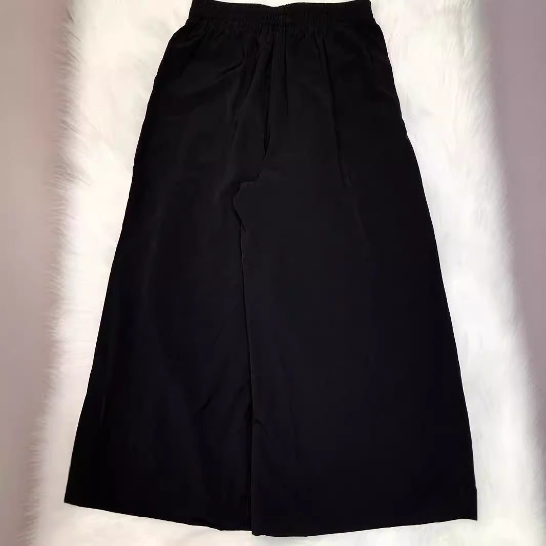 Solid Color Elastic Waist High Waist Drooping Wide Leg Skort Women French Summer Daily Casual Loose Slimming Cropped Pants