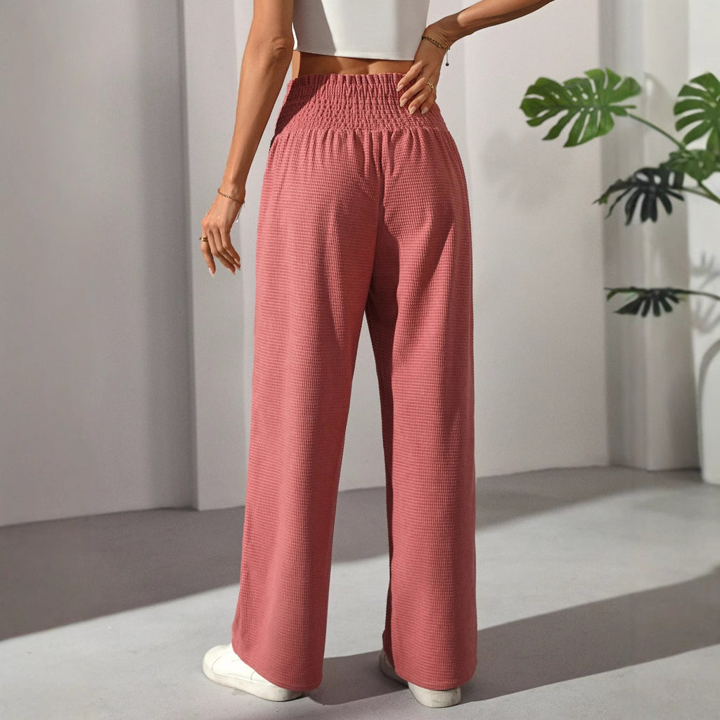 Early Autumn All Match Solid Color High Waist Wooden Ear Waist Straight Casual Elegant French Women Trousers
