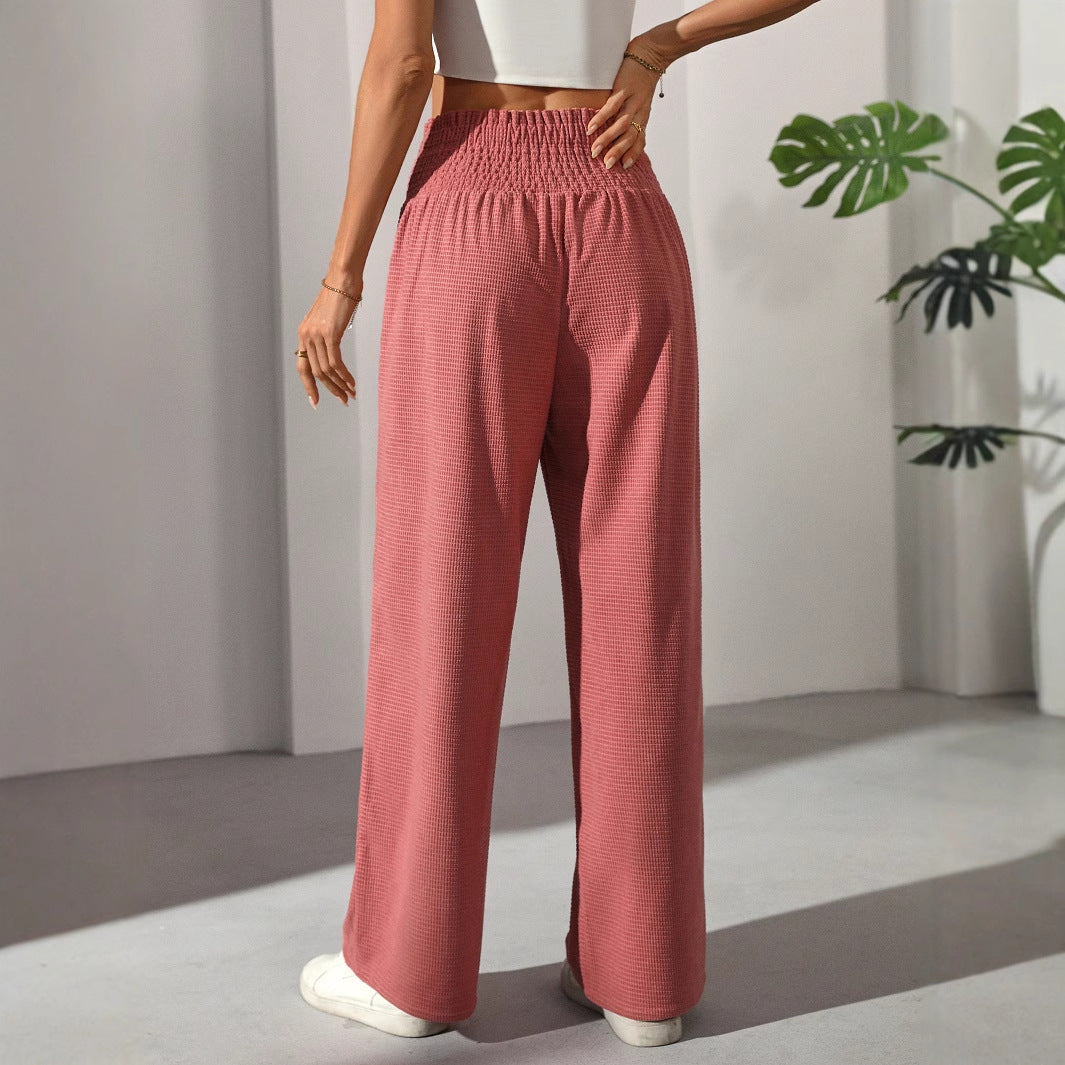 Early Autumn All Match Solid Color High Waist Wooden Ear Waist Straight Casual Elegant French Women Trousers