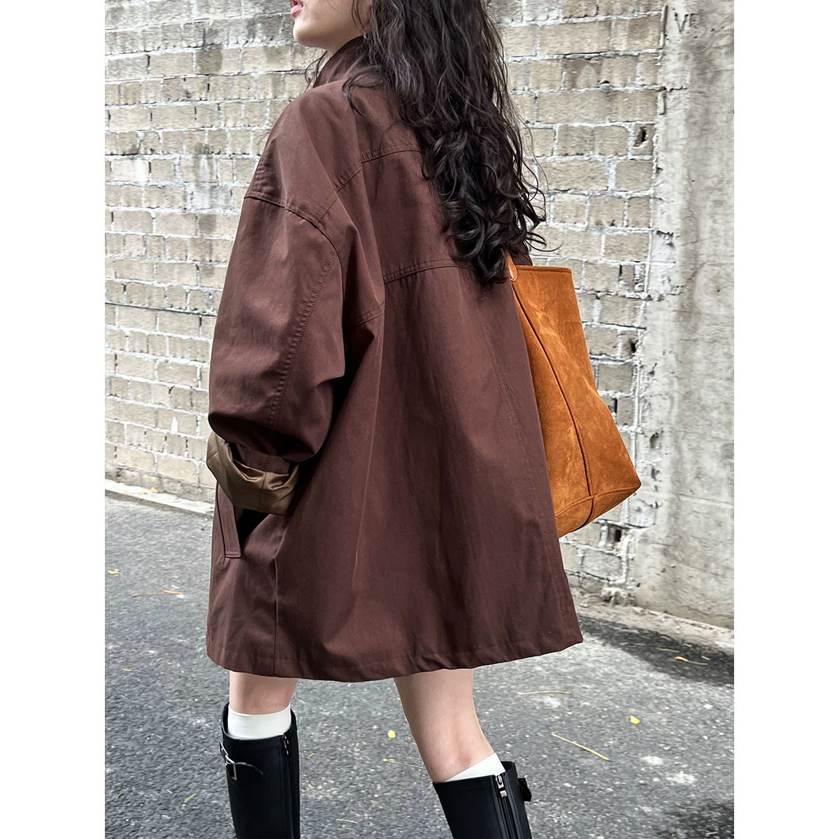 High Grade Profile Stand Collar Trench Coat for Women Idle Japanese Minimalist Oversize Coat