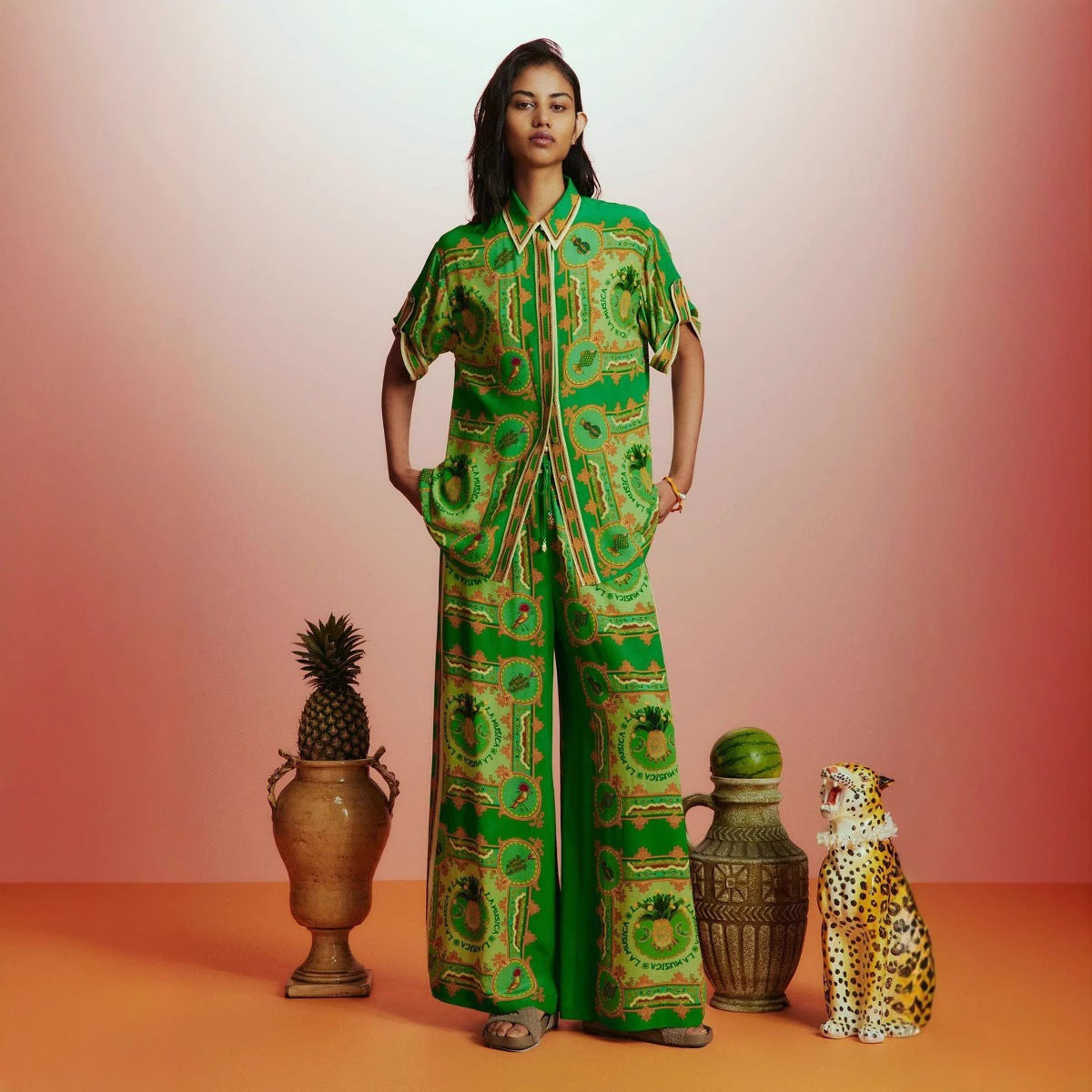 Conjuntos de dos piezas informales con estampado personalizado y elegante para mujer, de vacaciones, color verde