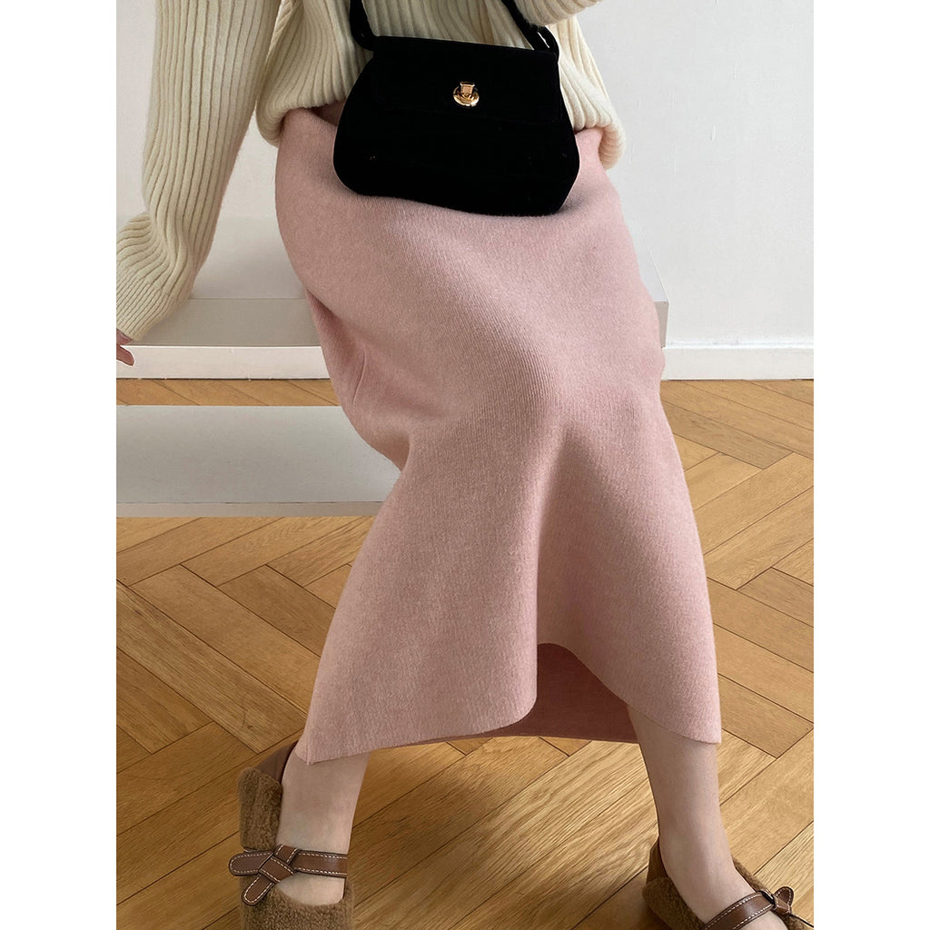 Knitted Skirt for Women Autumn Winter Niche A line High Waist Mid Length Knitted Skirt