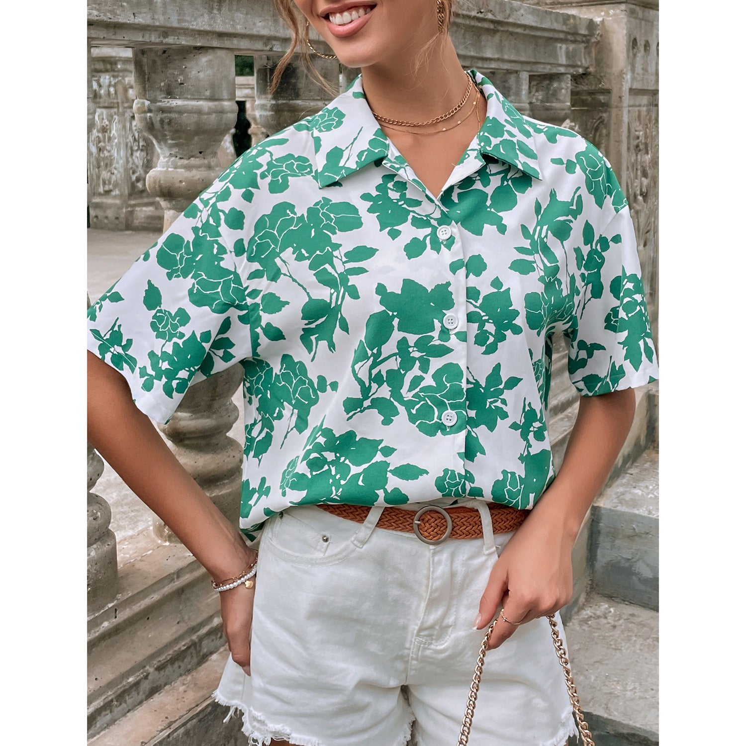 Women Clothing Casual Vacation Fashion Printed Shirt Top Fashion