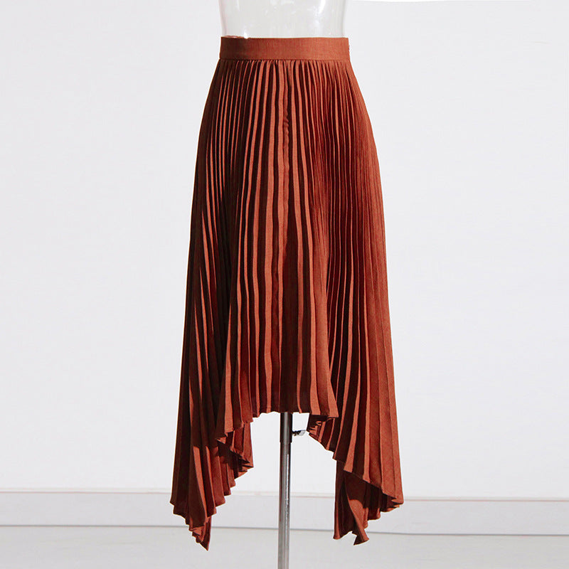 Unique Design Crumpled Pleated Casual All Match Solid Skirt Midi Dress for Women
