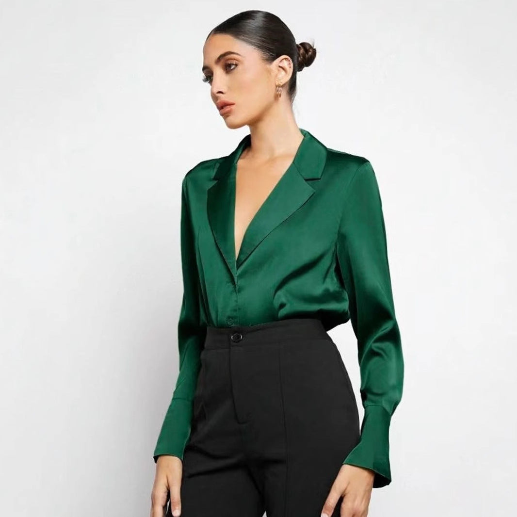 Satin Faux Silk Shirt Spring Summer Women Clothing Minimalist Long Sleeve Shirt Top