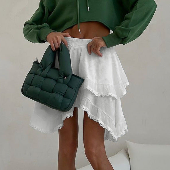 White Lace A Swing Loose Girl Skirt Autumn Winter Sexy Skirt for Women
