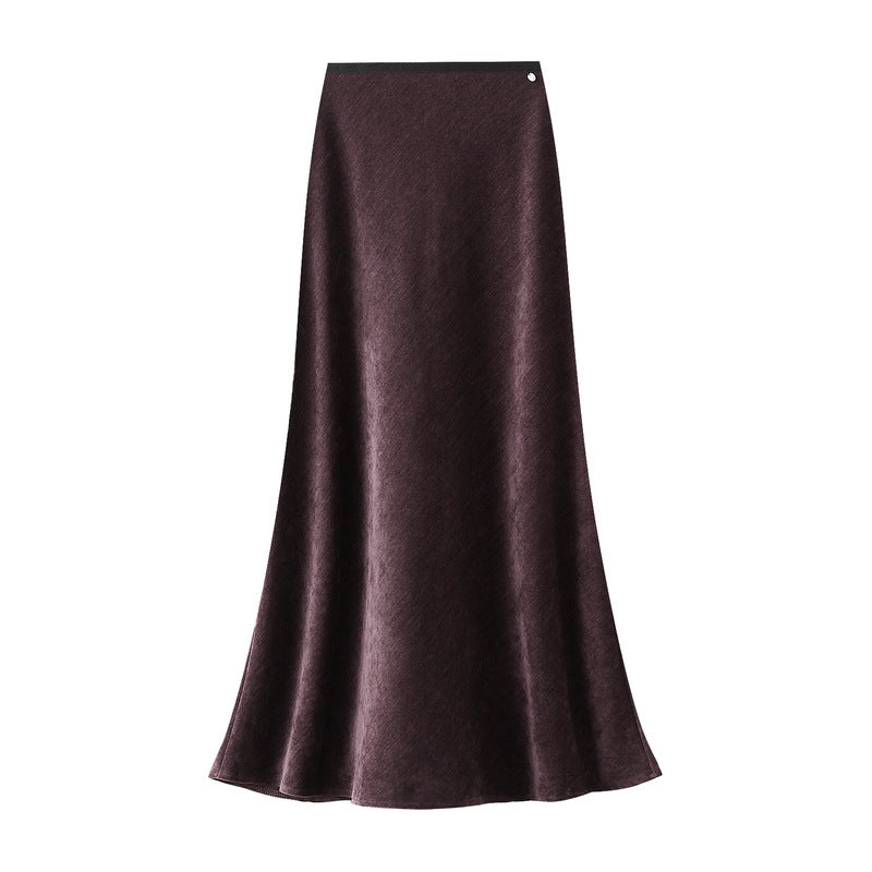 Fishtail Skirt Women Mid Length A line Skirt with Metal Buckle High Waist Autumn