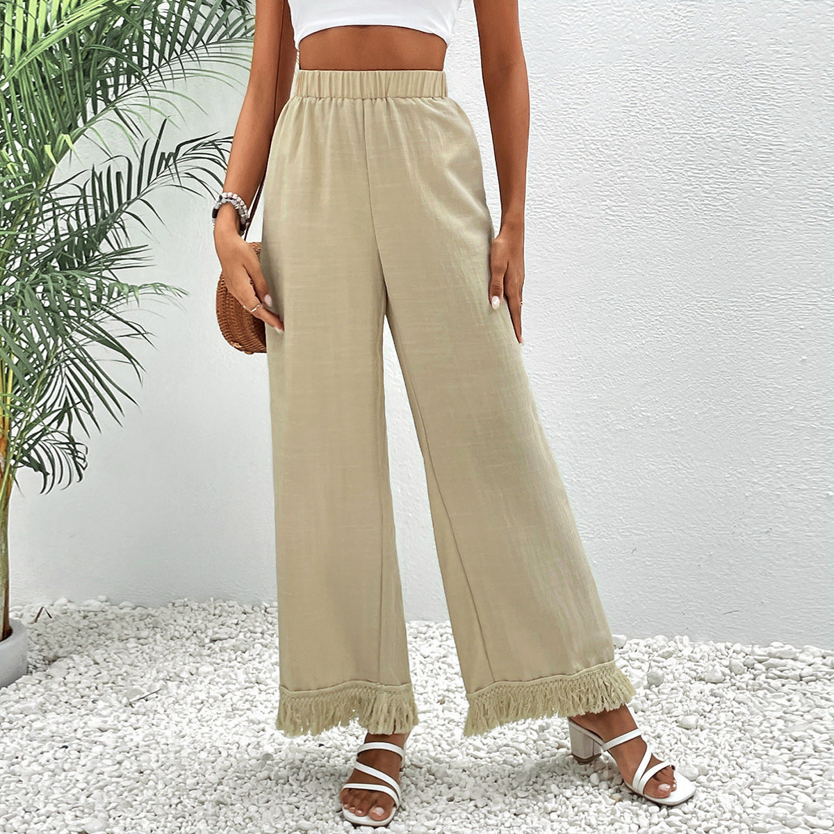Spring Autumn Cotton Linen Trousers Women Solid Color High Waist Loose Casual Wide Leg Trousers
