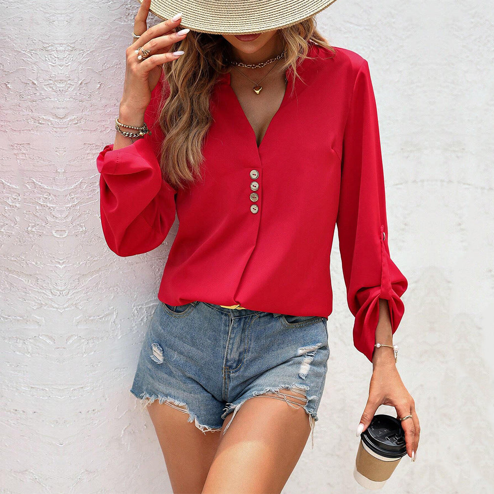 Autumn Winter Women Clothing Sexy V neck Office Long Sleeve Women Shirt