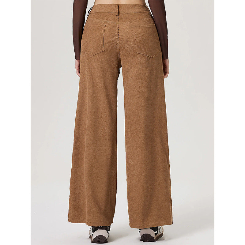 Women Clothing Retro Straight Wide Leg Corduroy Trousers