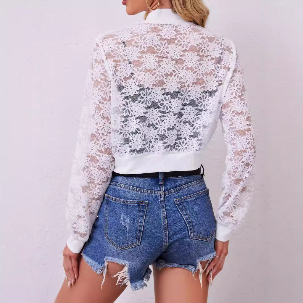 Ladies Floral Lace Hollow Out Cutout out Long Sleeve Jacket Women Coat