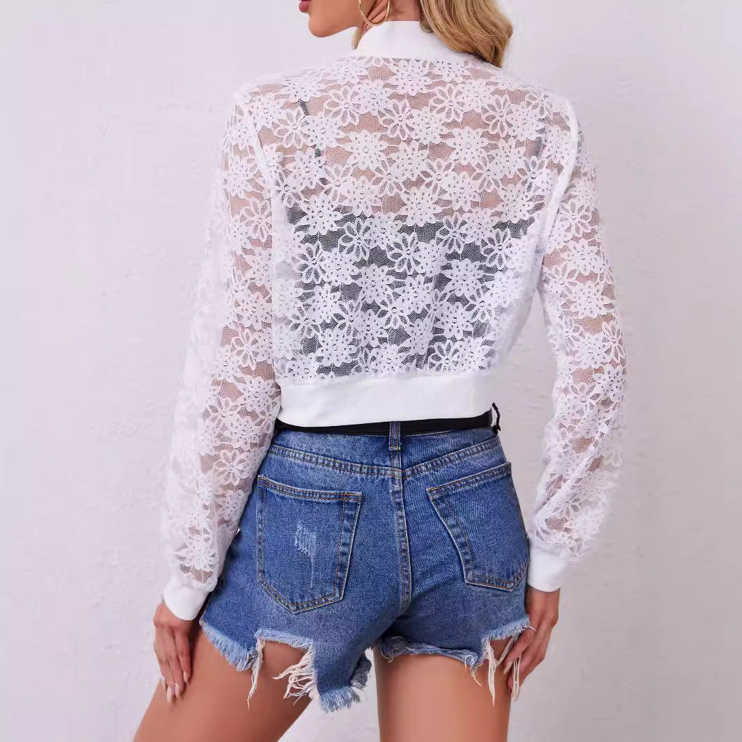 Ladies Floral Lace Hollow Out Cutout out Long Sleeve Jacket Women Coat