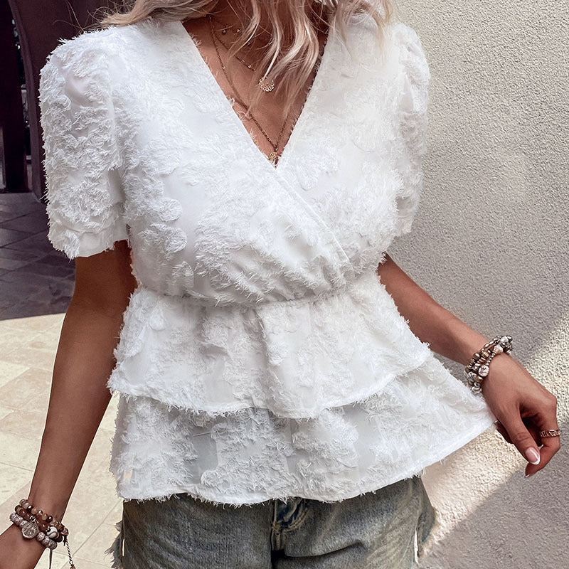 Summer Women Clothing Short Sleeved White Shirt Women French