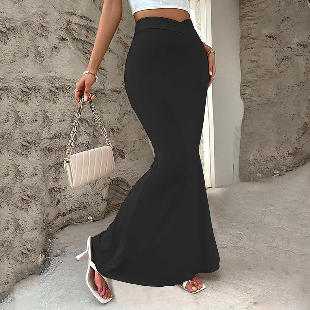 Black Gentle Spring Summer High Waist Fishtail Sheath Skirt Women