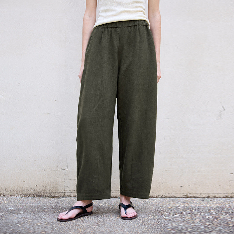 Pants Women Autumn Elastic High Waist Design Pants Lazy Loose Cropped Pants