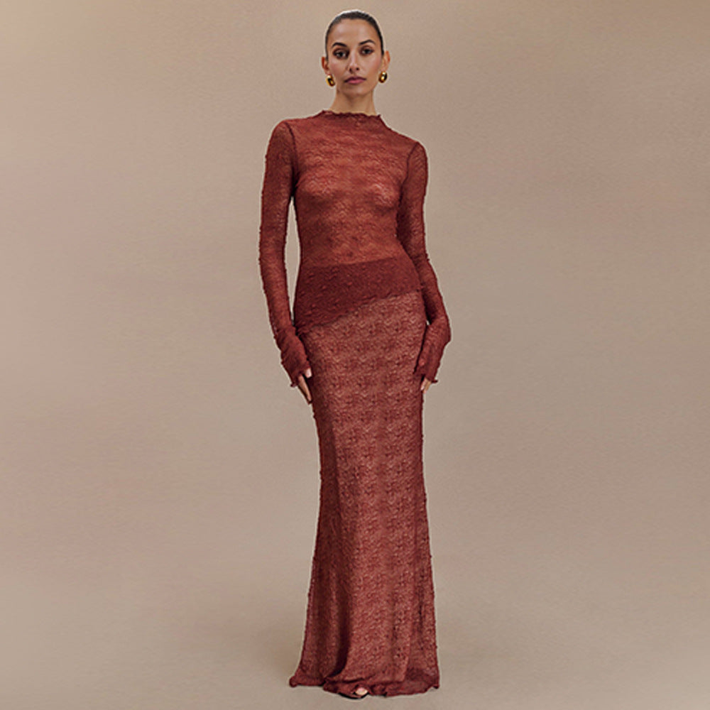 Summer Two Piece Sets Long Sleeve See through T shirt Slim Fit Sexy Skirt