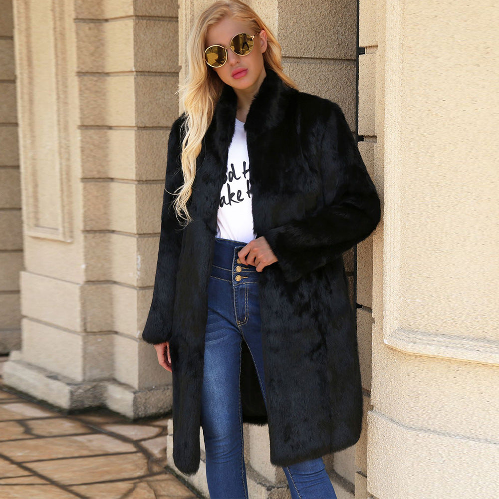 Long Rabbit Fur Fur Overcoat Coat Belt Faux Fur Plush Coat Light Luxury All Matching