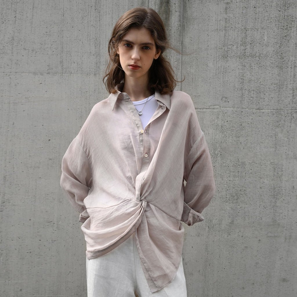 Women Niche Twisted Waist Design Shirt Summer Lightweight Breathable Tup Cardigan