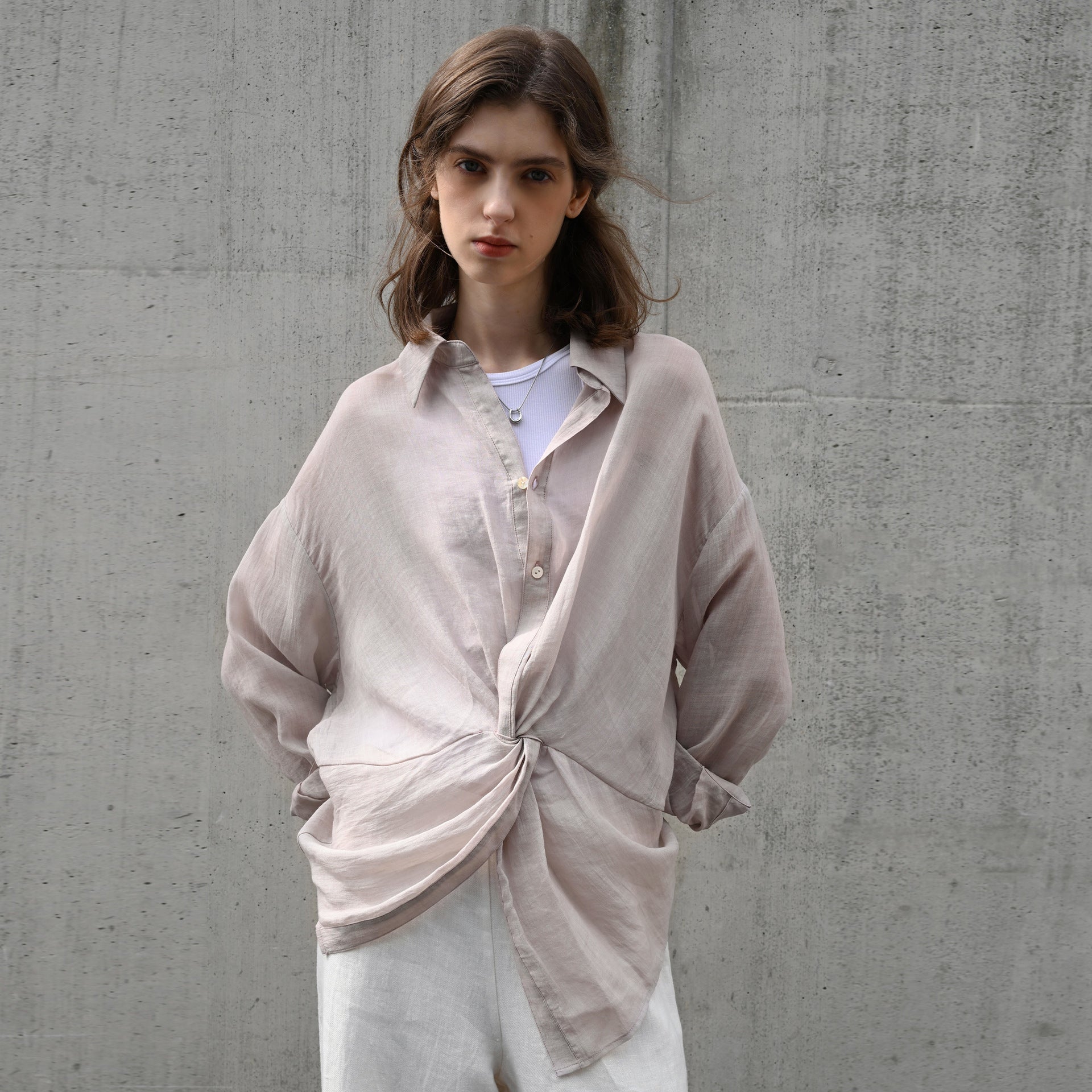 Women Niche Twisted Waist Design Shirt Summer Lightweight Breathable Tup Cardigan