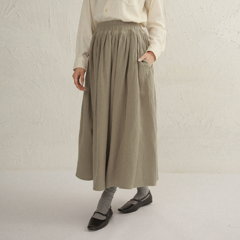 Texture Thickened Cotton Skirt Women Autumn Winter Loose A line Large Hem Umbrella Skirt Three Layer Gauze High Waist Skirt