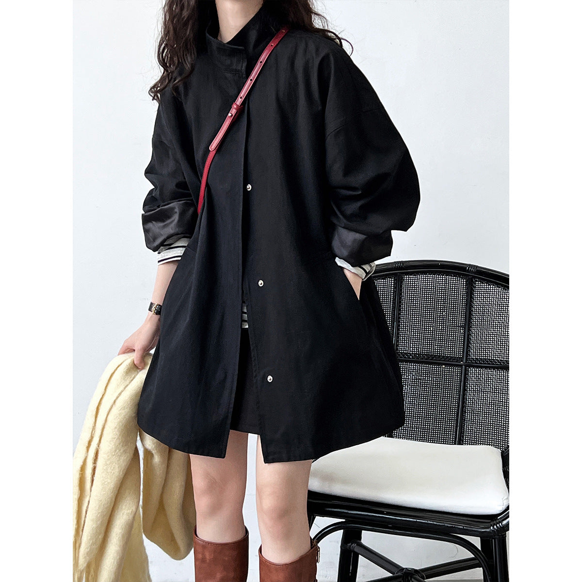 High Grade Profile Stand Collar Trench Coat for Women Idle Japanese Minimalist Oversize Coat