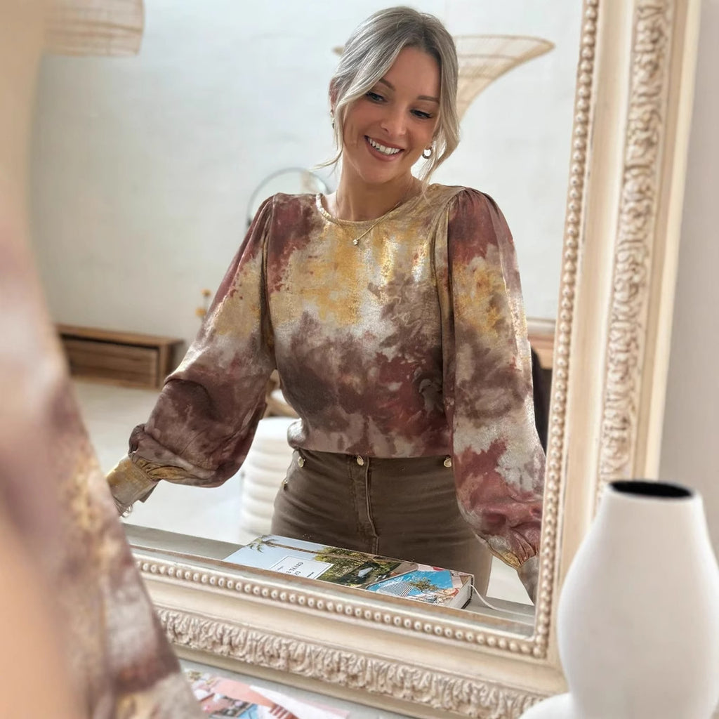 Shirt Floral Print round Neck Backless Shirt