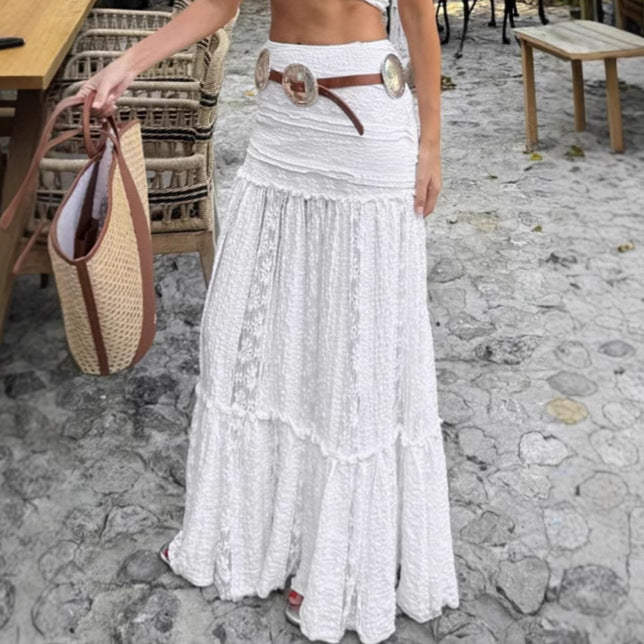 White Lace Casual Vacation A line Skirt Spring Summer Simplicity Lazy Women Clothing