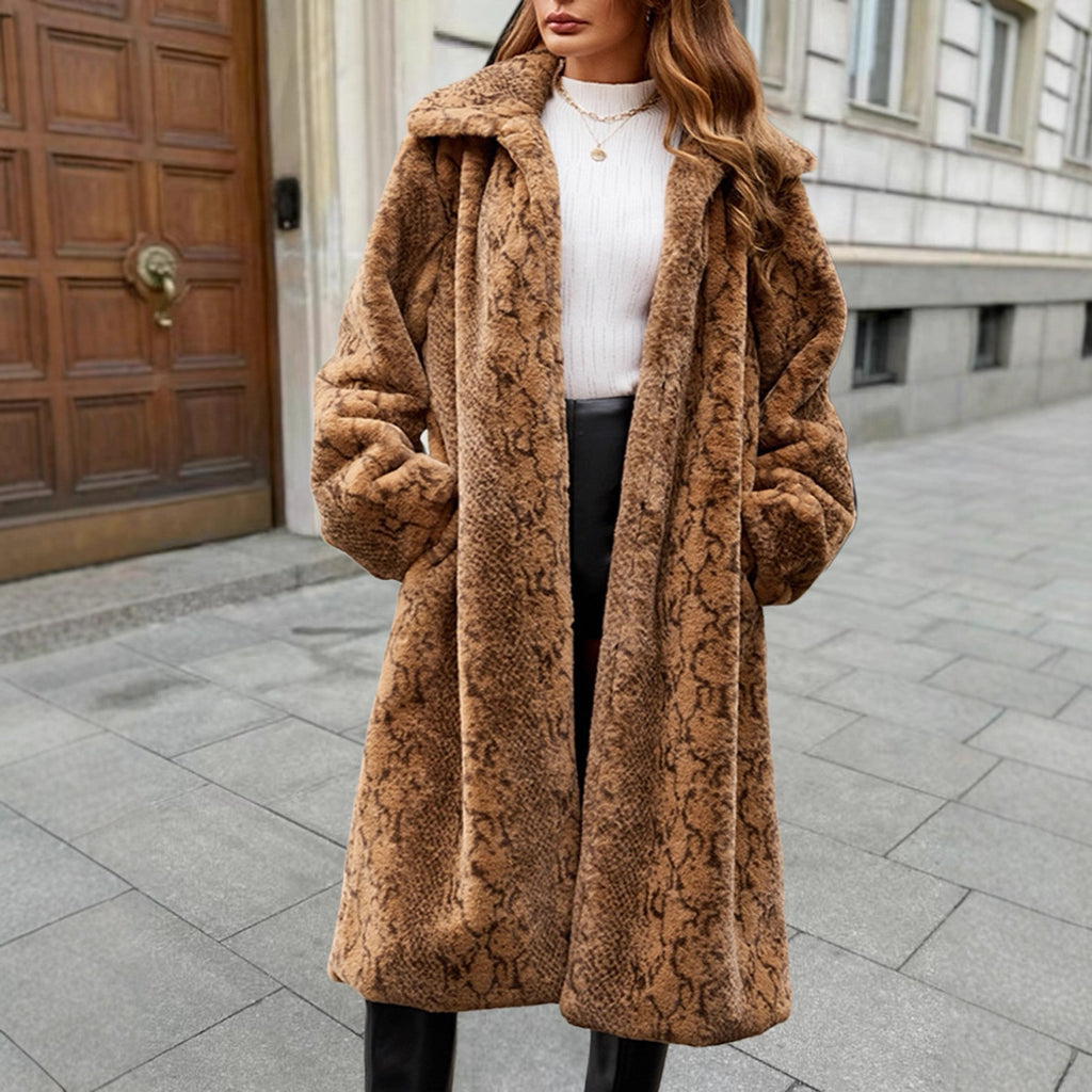 Long Faux Fur Overcoat Women Clothes over the Knee Leopard Print Thickened Plush Coat