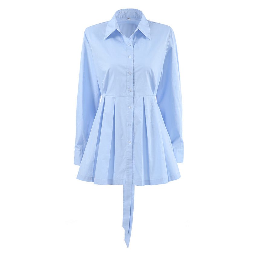 Office Cotton Shirt Long Sleeved Lace up Fashionable Top