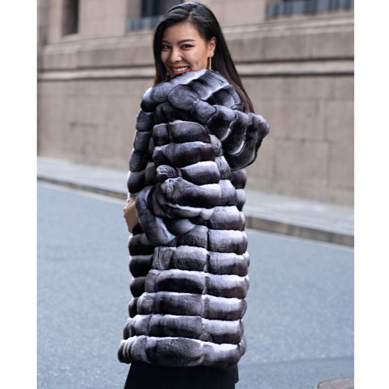 Women Fur Coat Winter Warm Artificial Mink Hair Marten Overcoats Casual Mid-Length Thick Hooded Fur Trench Coat