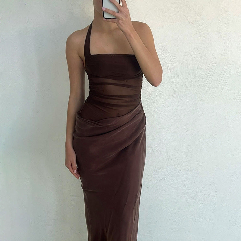 Robe d'automne-hiver sexy, coupe ajustée, dos nu, lacée, couleur unie