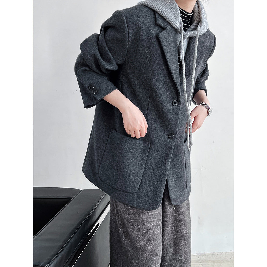 Korean Autumn Winter Blazer for Women High Sense Casual Woolen