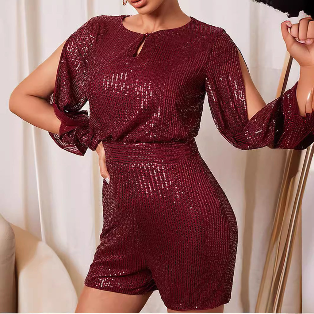 Sexy Long Sleeve Red Paillette Jumpsuit Women Clothing Jumpsuit