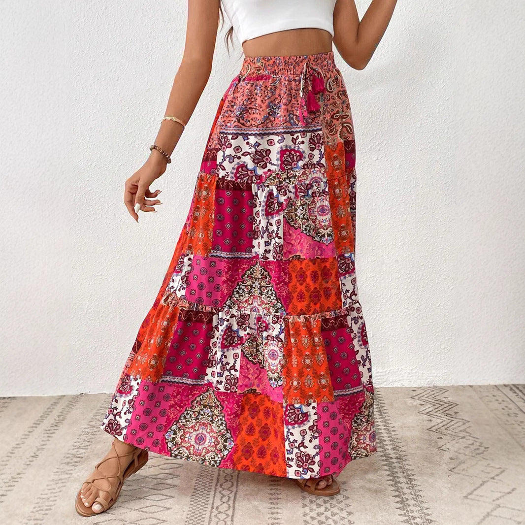 Falda de vacaciones estampada sexy falda larga dividida para mujer