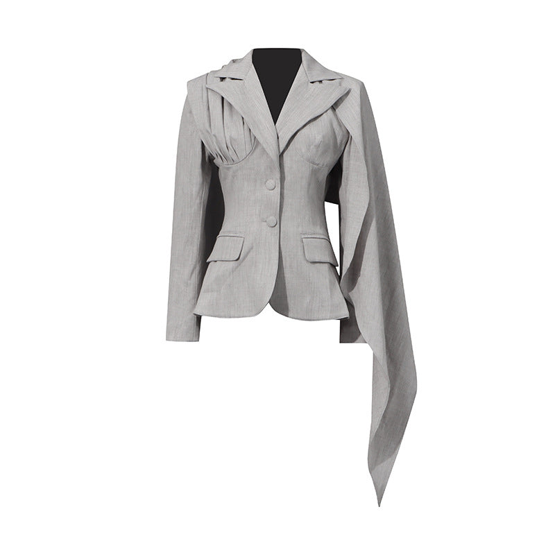 Niche Design Slim Fit Autumn Office Stitching High Grade Ribbon Coat for Women