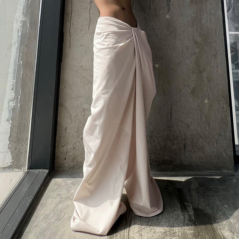 Personality Irregular Asymmetric Twist Pleated Design Low Waist Sexy Solid Color Loose Casual Trousers Autumn Winter