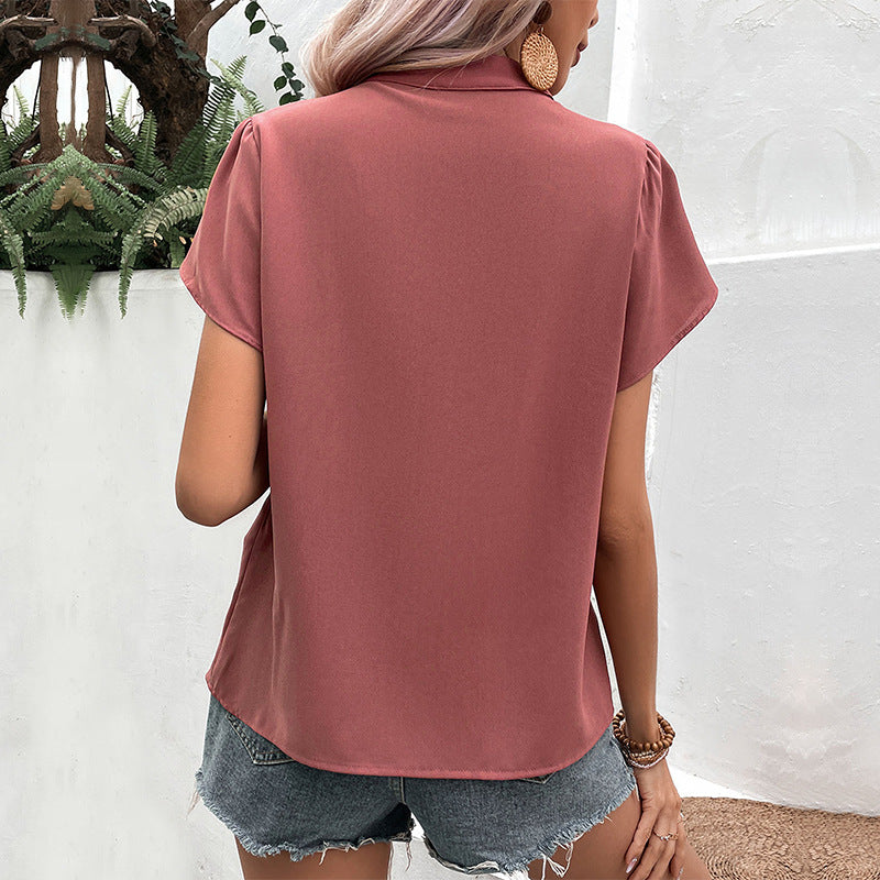 Summer Women Clothing Pullover V neck Red Shirt Women