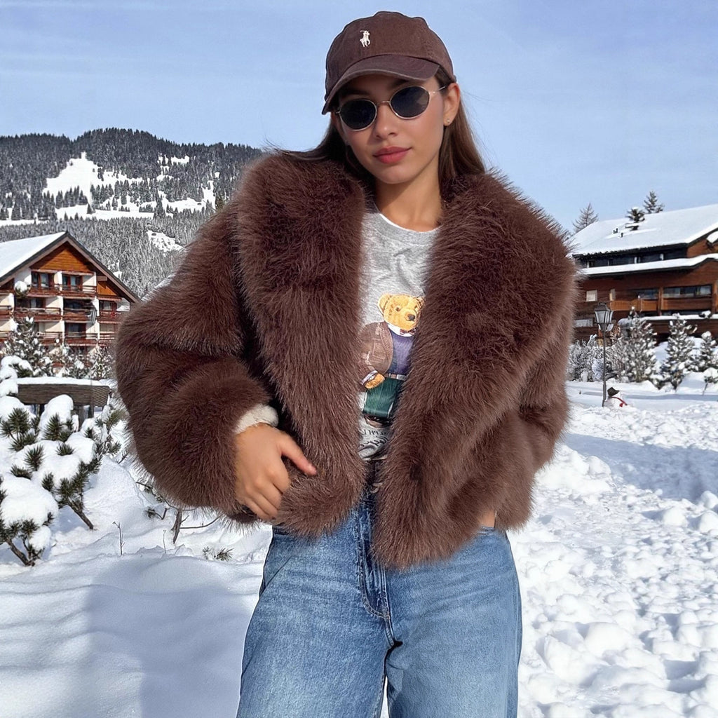 Manteau d'hiver femme automne-hiver à col rond, épais, effet fourrure peluche, respectueux de l'environnement