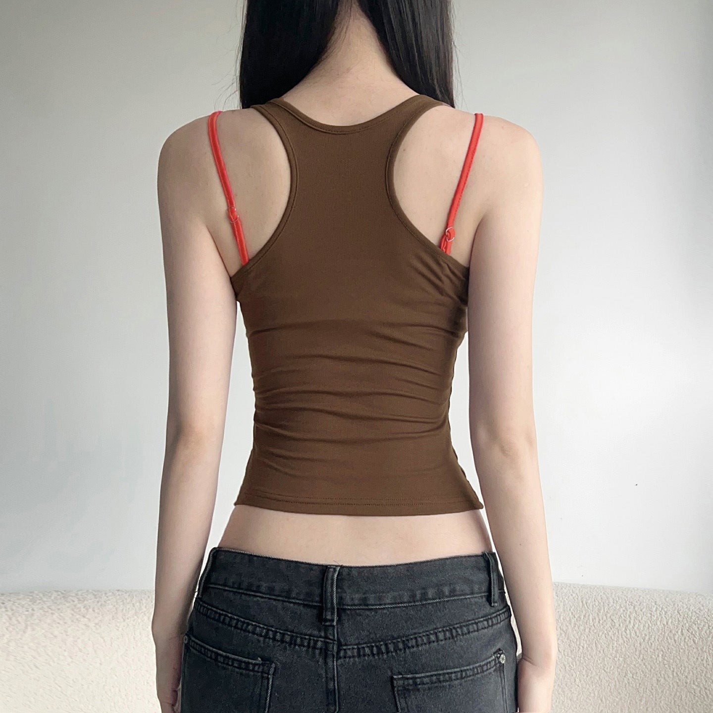 Street Casual Two Piece Set Contrast Color Bandage Dress Vest Sexy I Shaped Outer Wear Underwear Sling Top