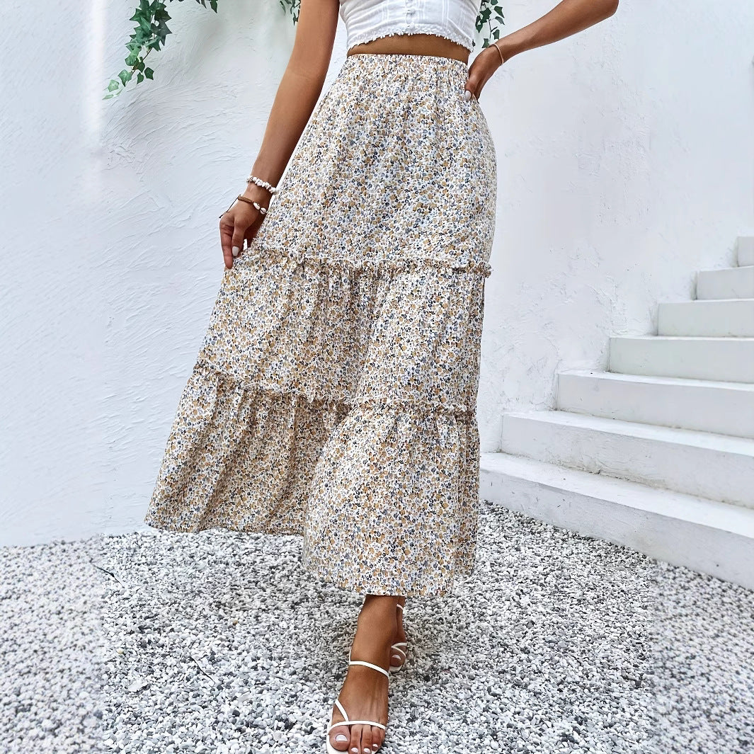 Falda larga con cintura elástica y estampado floral para mujer