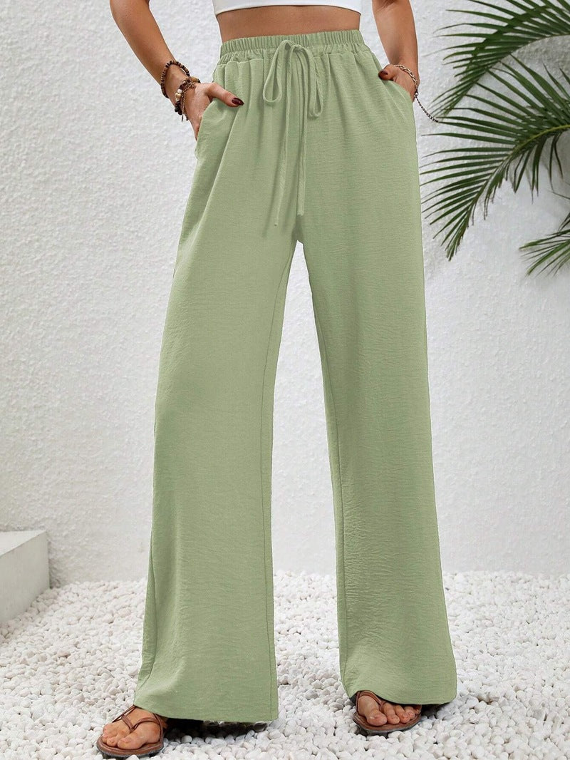 Women Clothing Spring Summer Solid Color Mop Wide Leg Pants Casual Pants