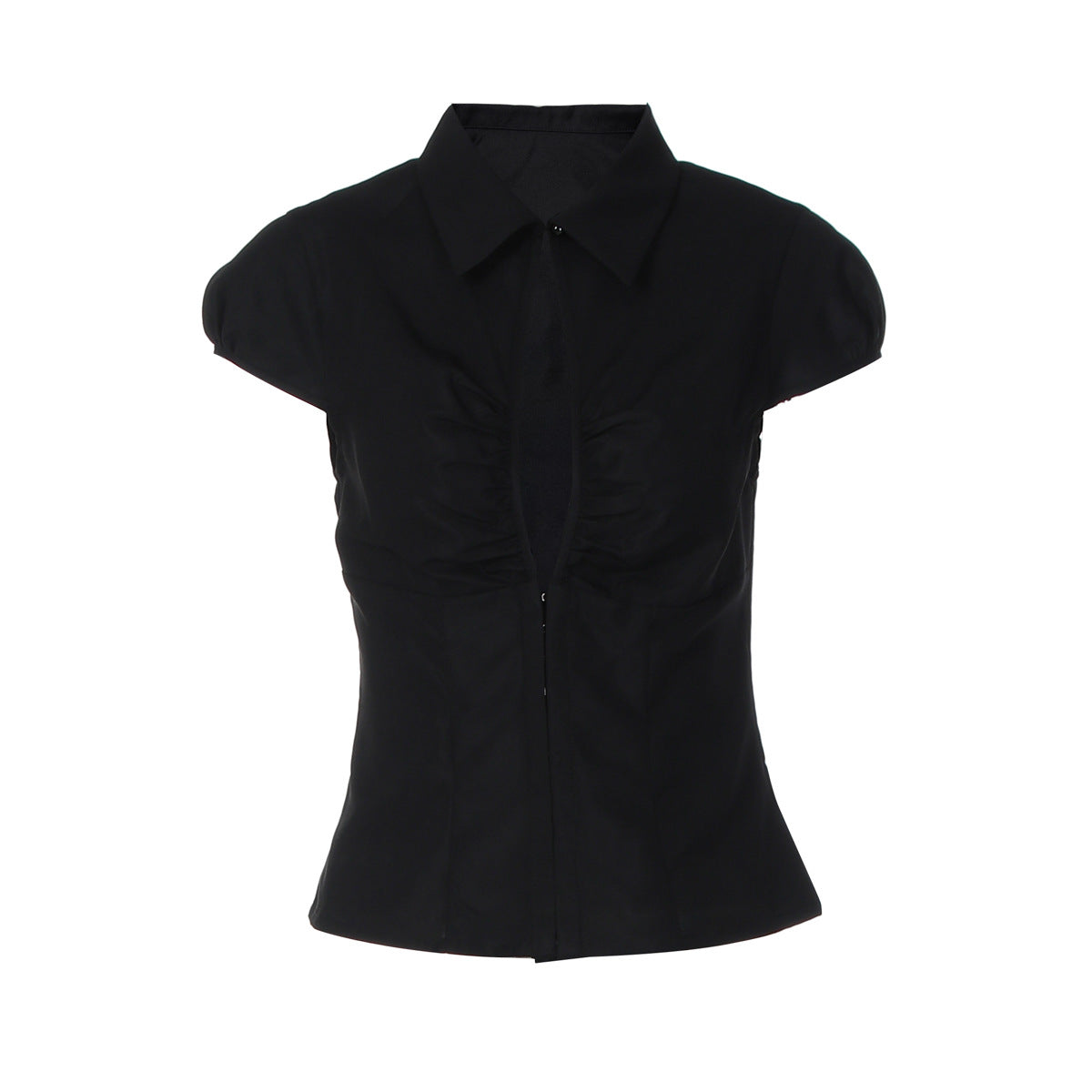 Women Clothing Autumn Winter Sexy Cardigan Breasted Collared Short Sleeve T shirt Top