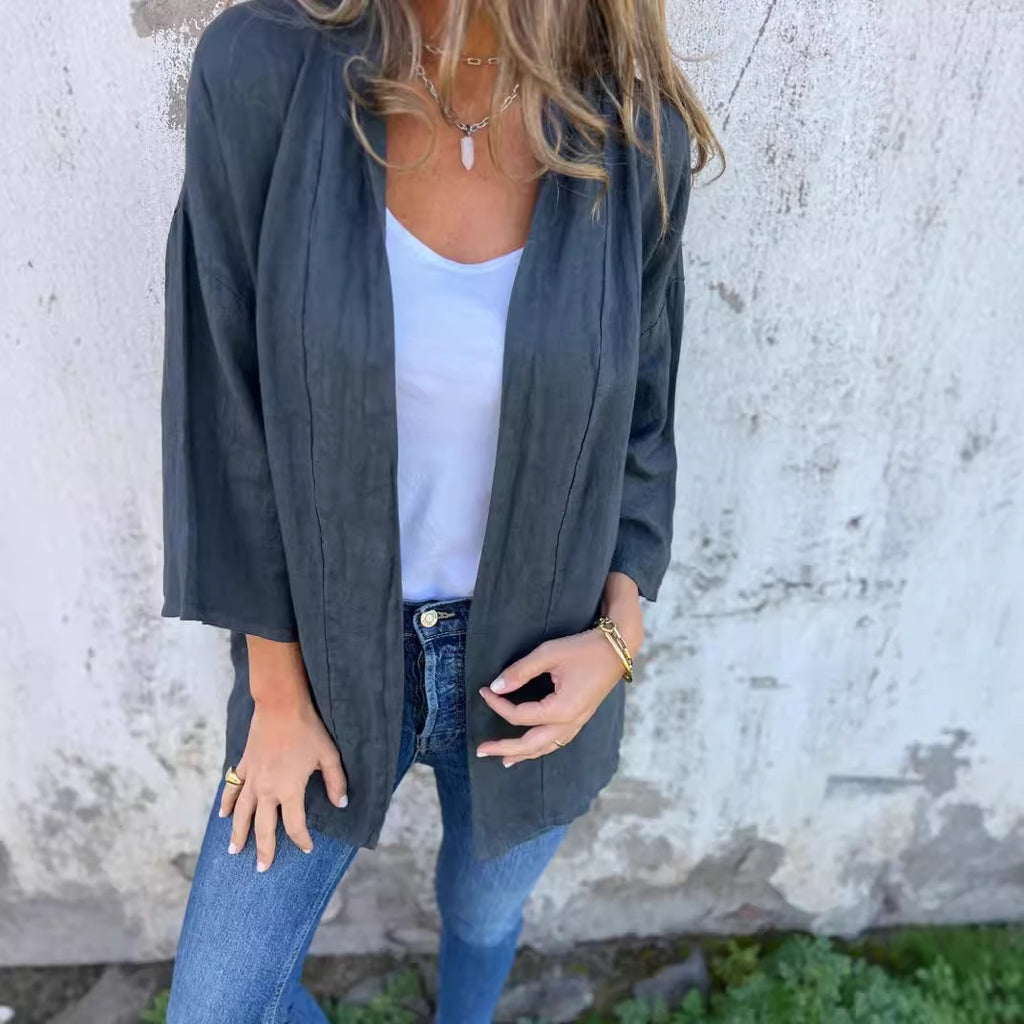 Autumn Winter Cardigan Solid Color Casual Loose Pockets Top Women