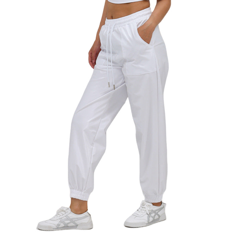 Women Pants Street Trend Bronzing Ankle Banded Pants Sports Bright Leather Loose Performance Clothes