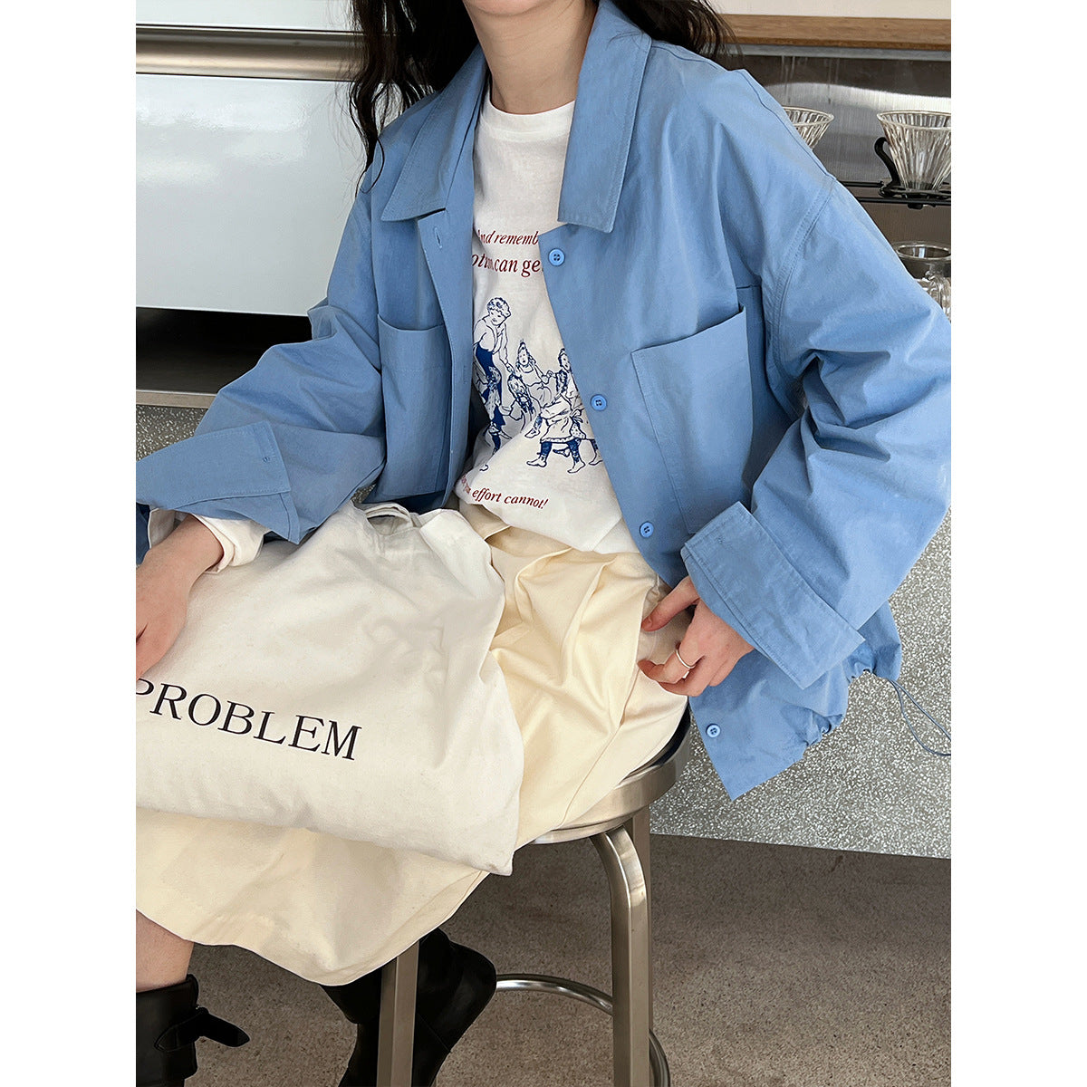 Elegant Double Pocket Polo Collar Casual Shirt Women Spring All Matching Bandage Dress Shirt