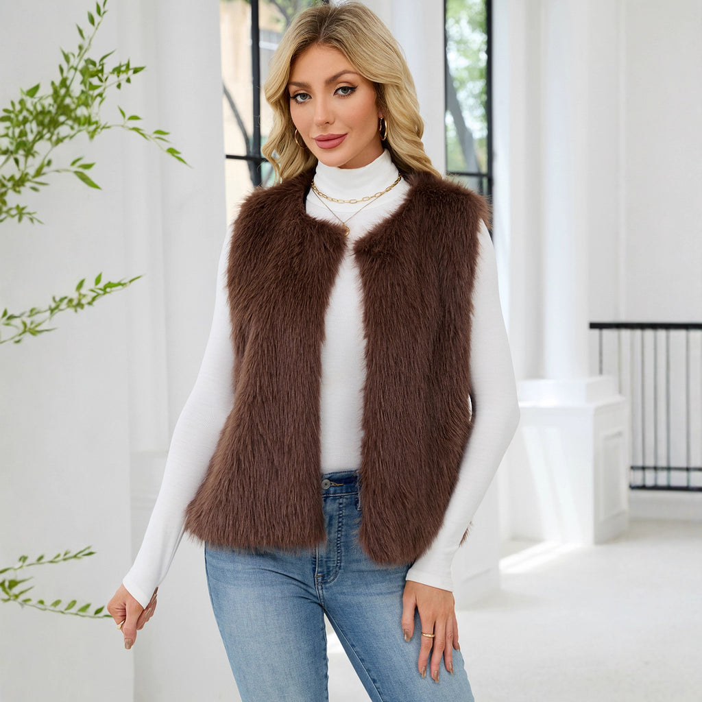 Women Clothing Faux Fur V neck Vest Coat Sleeveless Vest