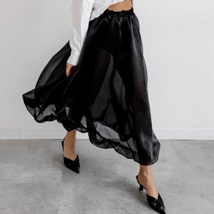 Black Sexy See through Mesh High Waist Skirt Spring Summer Pettiskirt