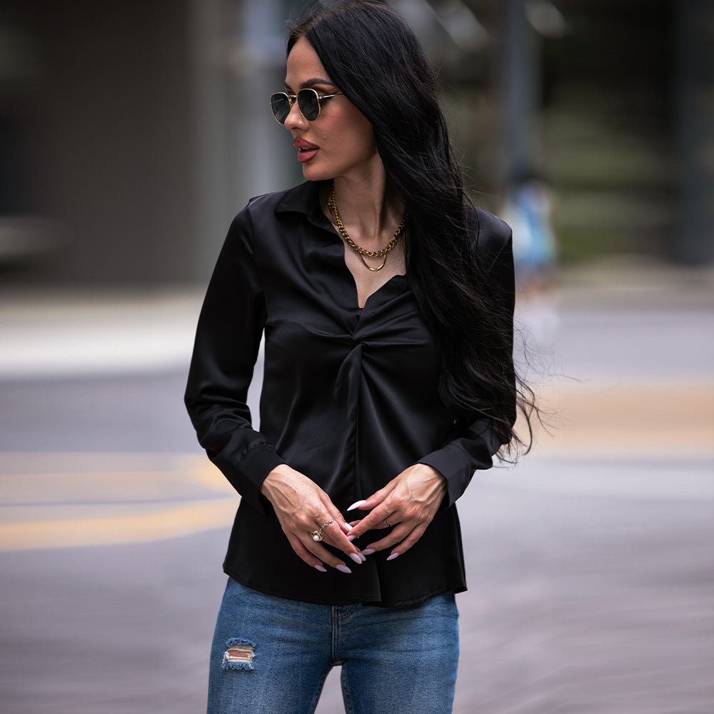 Women Clothing Popular Long Sleeve V Neck Blouse Women Shirt